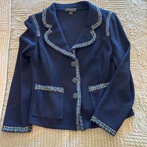 St. John Midnight Blue Blazer with Tweed Accents